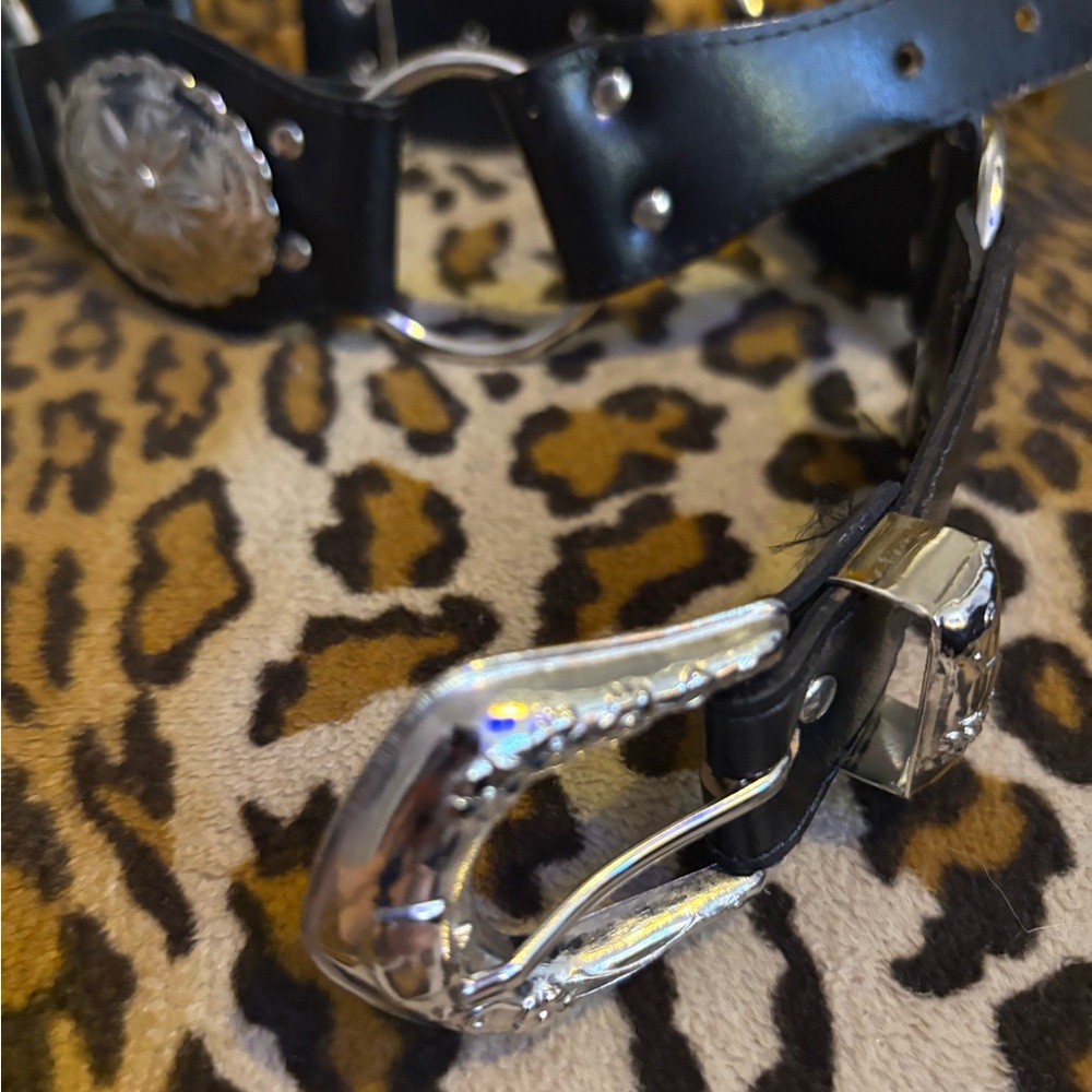Black faux Leather Belt with Silver Buckle small